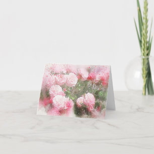 Pink Roses in Watercolor Photo Thank You Notecard