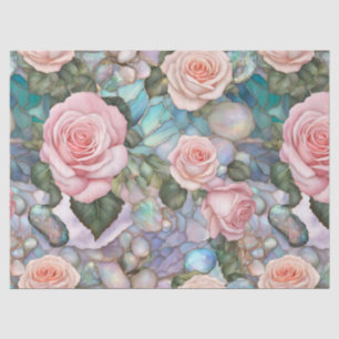 Pink Roses Iridescent Pebbles Decoupage Tissue Paper