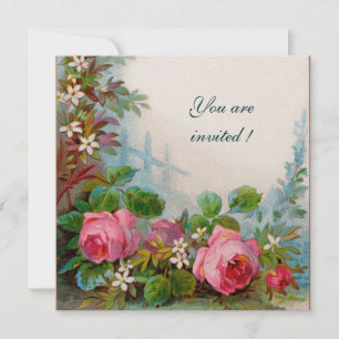 PINK ROSES & JASMINES Gold  Metallic Paper Invitation