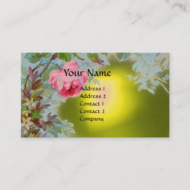 PINK ROSES & JASMINES MONOGRAM GEM STONE yellow Business Card (Front)