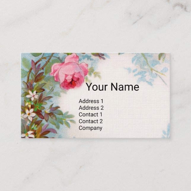 PINK ROSES & JASMINES MONOGRAM PURPLE GEM  Floral Business Card (Front)