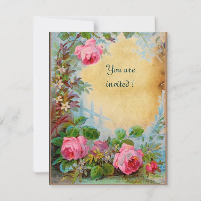 PINK ROSES & JASMINES parchment Invitation (Front)