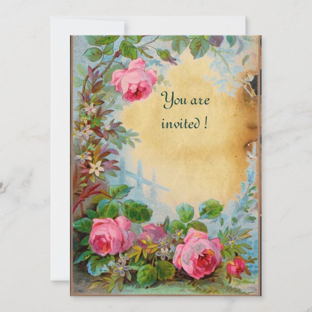 PINK ROSES & JASMINES parchment Invitation (Front)