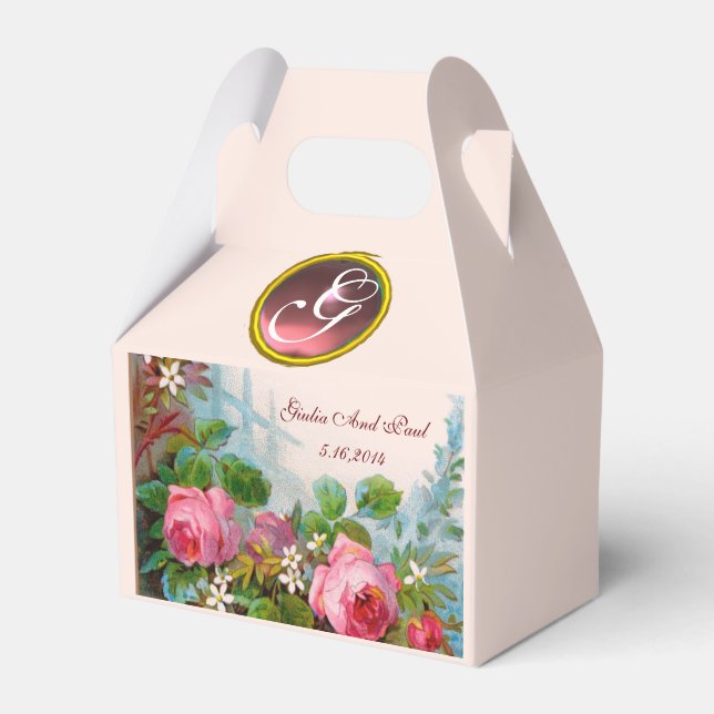 PINK ROSES ,JASMINES WEDDING GEM MONOGRAM FAVOUR BOX (Front Side)
