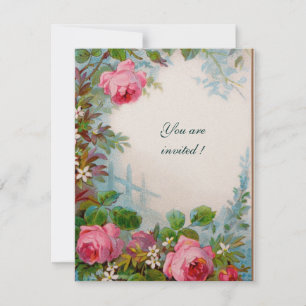 PINK ROSES & JASMINES white champagne metallic Invitation