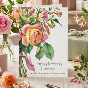 Pink Roses June Birth Flower June Birthday Card