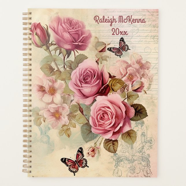 Pink Roses Junk Journal Style Illustration Classic Planner (Front)
