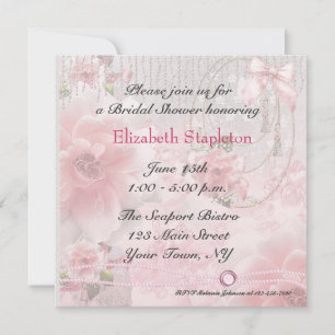 Pink Roses, Lace and Pearls Invitation