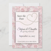Pink Roses, Lace and Pearls Save the Date