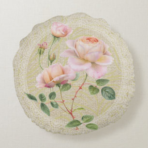 Pink roses & lace floral vintage pillow