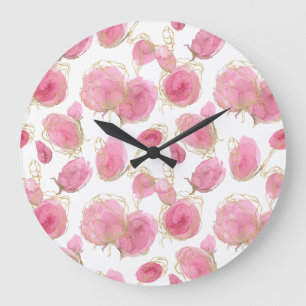 Pink roses large clock