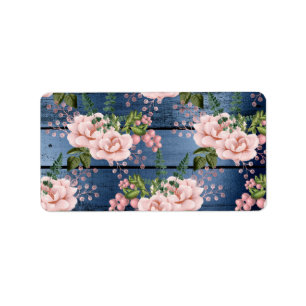 Pink Roses Leaf Country Style Blue Wooden Gardener Label