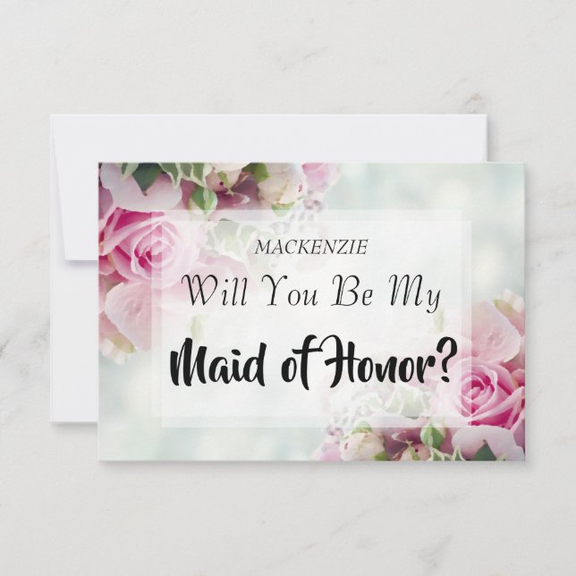 Pink Roses Maid of Honour Proposal Card (Front)