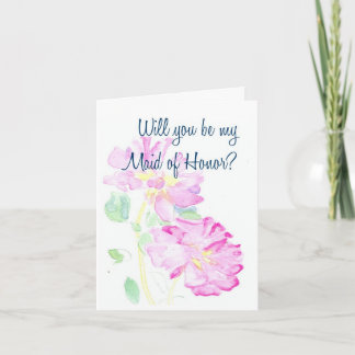 Pink Roses Maid of Honour Request Invitation