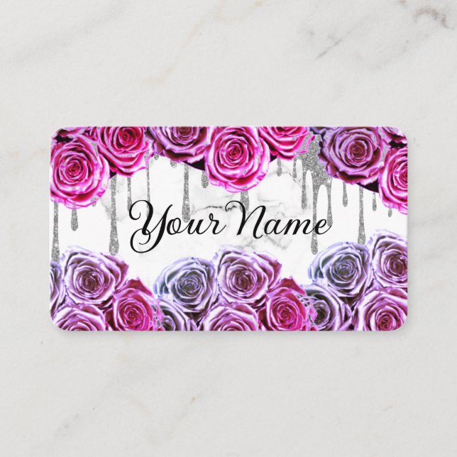 Pink Roses Marble Business Card (Front)