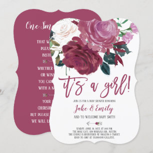 Pink Roses Marsala Baby Shower Its a Girl Invitation