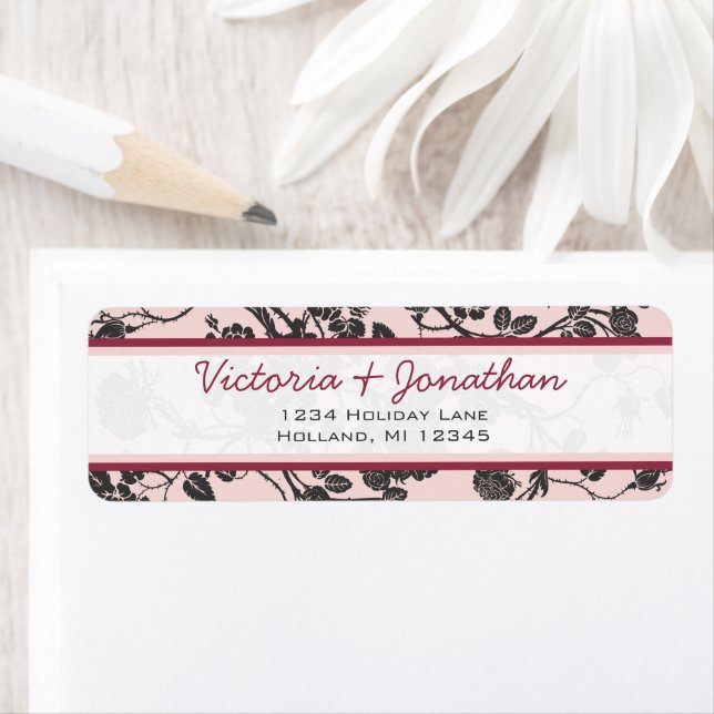 Pink Roses Match Invitations Return Address Label (Insitu)