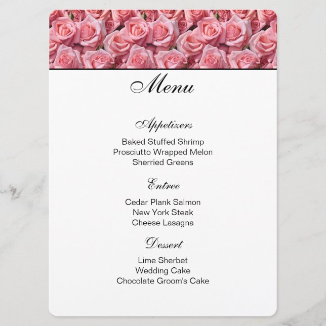 Pink Roses Menu Card (Front)