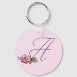 Pink Roses Monogram A Key Ring