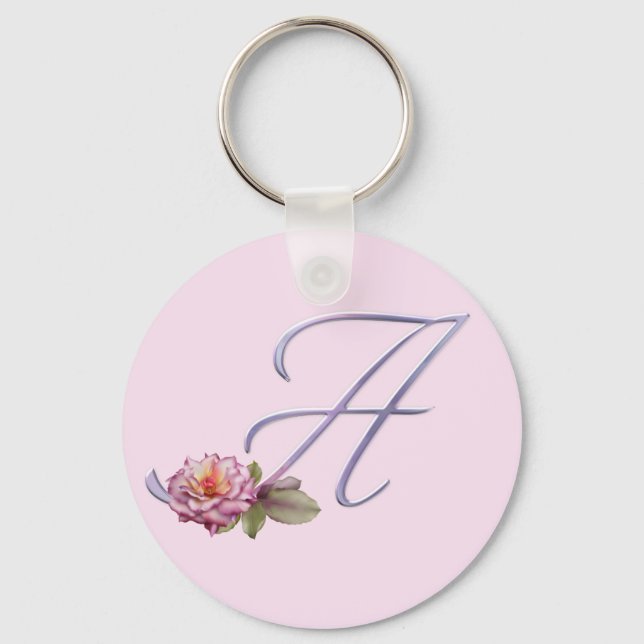 Pink Roses Monogram A Key Ring (Front)