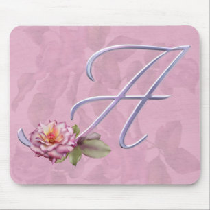 Pink Roses Monogram A Mouse Mat