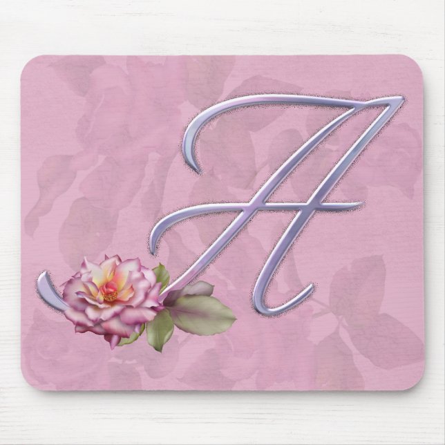 Pink Roses Monogram A Mouse Mat (Front)