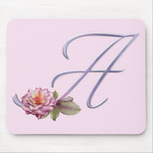 Pink Roses Monogram A Mouse Mat