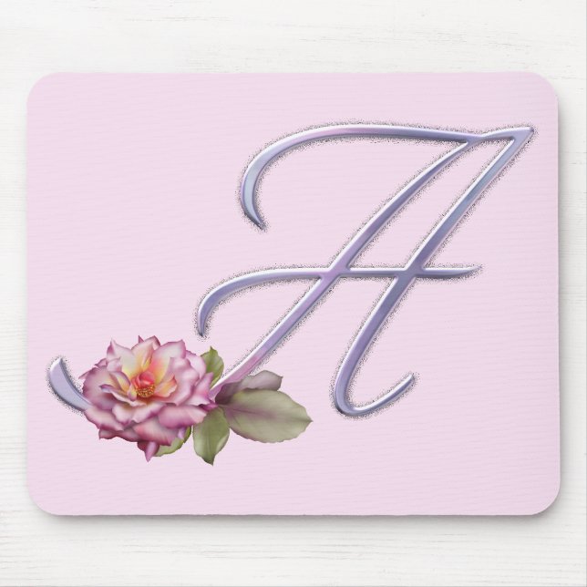 Pink Roses Monogram A Mouse Mat (Front)
