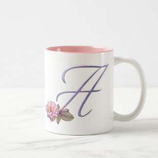 Pink Roses Monogram A Two-Tone Coffee Mug
