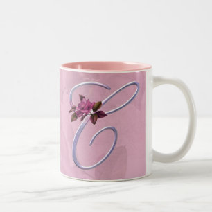Pink Roses Monogram C Two-Tone Coffee Mug