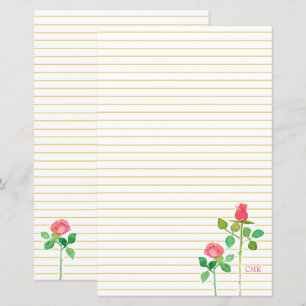 Pink Roses Monogram Letter Writing Stationery