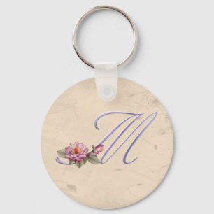 Pink Roses Monogram M Key Ring