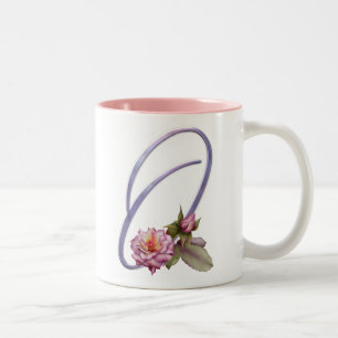 Pink Roses Monogram O Two-Tone Coffee Mug