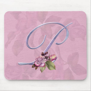 Pink Roses Monogram P Mouse Mat