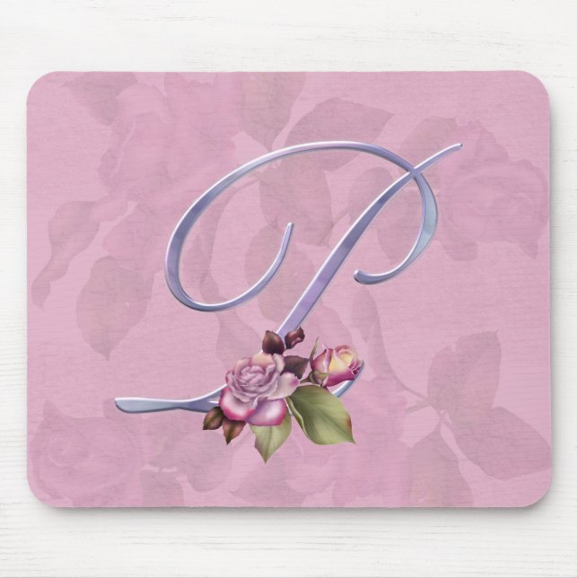 Pink Roses Monogram P Mouse Mat (Front)