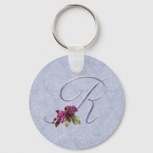 Pink Roses Monogram R Key Ring