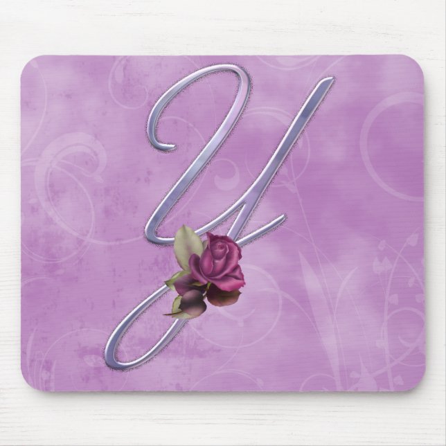 Pink Roses Monogram Y Mouse Mat (Front)