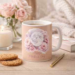 Pink Roses Moon Mug, Mother's Day Gift Dusty Rose  Coffee Mug