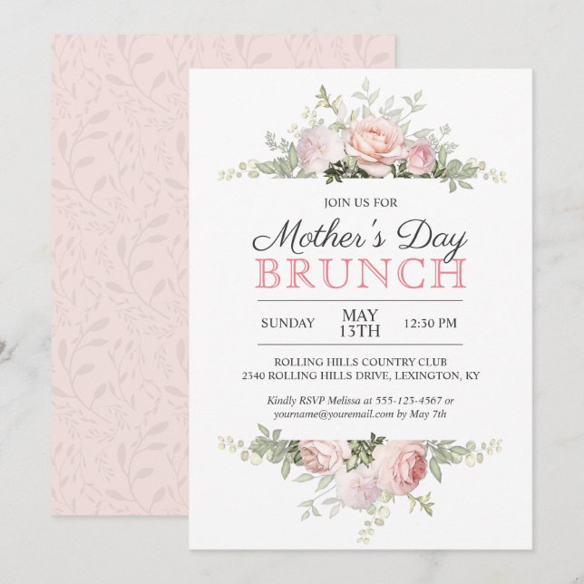 Pink Roses Mother's Day Brunch Invitation (Front/Back)