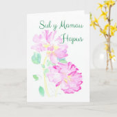 Pink Roses Mothers Day Card: Welsh Greeting Card (Yellow Flower)