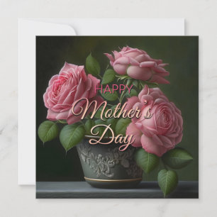 Pink Roses Mother's Day on Dark Green Card