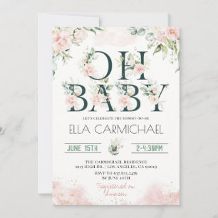 Pink Roses Oh Baby Shower Invitation