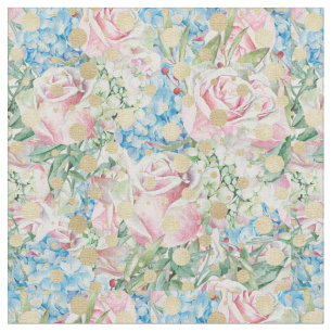 Pink Roses On A Blue Background Fabric