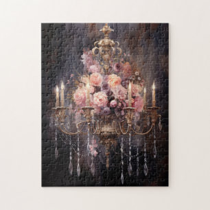 Pink Roses on a Chandelier Elegant Jigsaw Puzzle