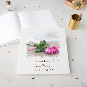 Pink Roses on Beach Memorial Service Guest Book