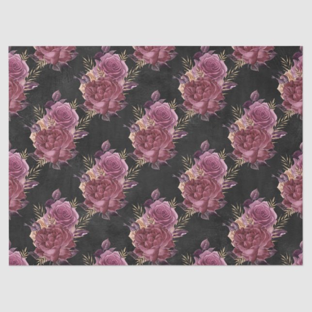 Pink Roses on Black Decoupage Tissue Paper (Front)