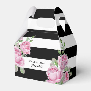 Pink Roses on Black Stripes Custom Favour Box