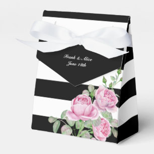 Pink Roses on Black Stripes Custom Favour Box