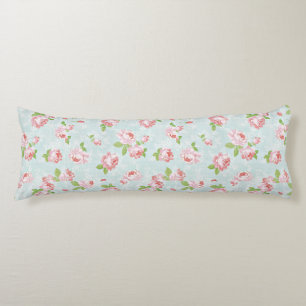 Pink Roses on Blue Vintage Country Body Pillow