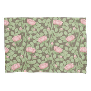 Pink Roses on Brown Pillowcase